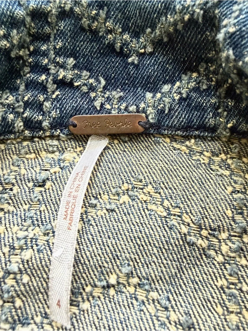 Free People Chevron Textured Denim Moto Jacket XS Rare Vintage